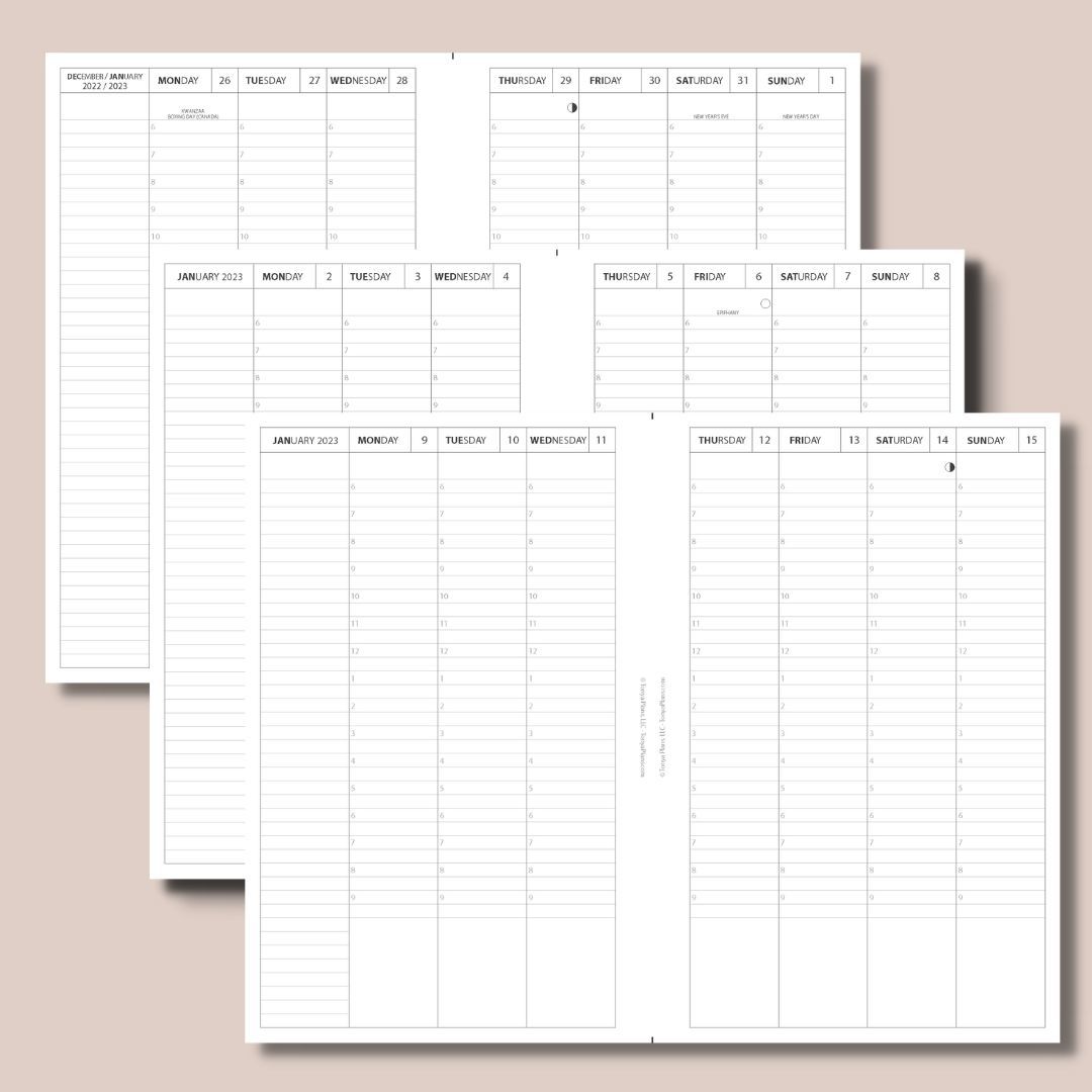 2024 VERTICAL Planner INSERT PACK for Ring Binders and 