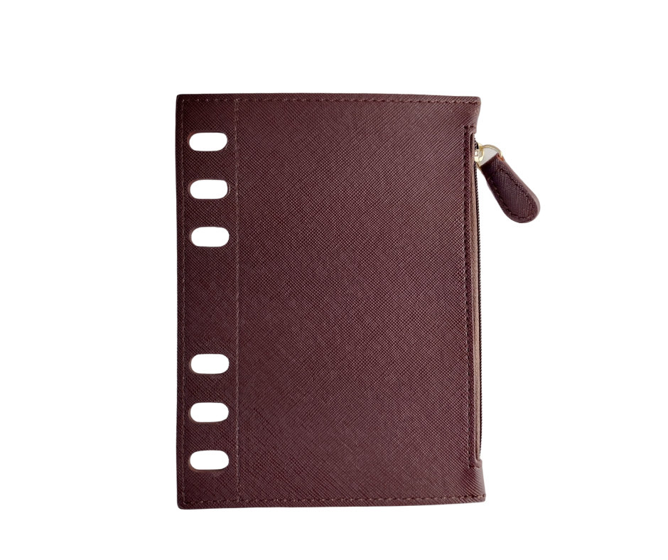 Checkered leather budget binder with 10 insert pockets-(Brown/Ivory)